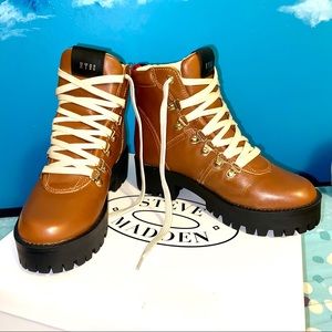 Steve Madden BAM Cognac Lea Combat Boots